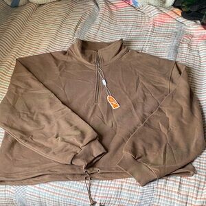 Women's Brown Quarter-Zip Up Sweatshirt